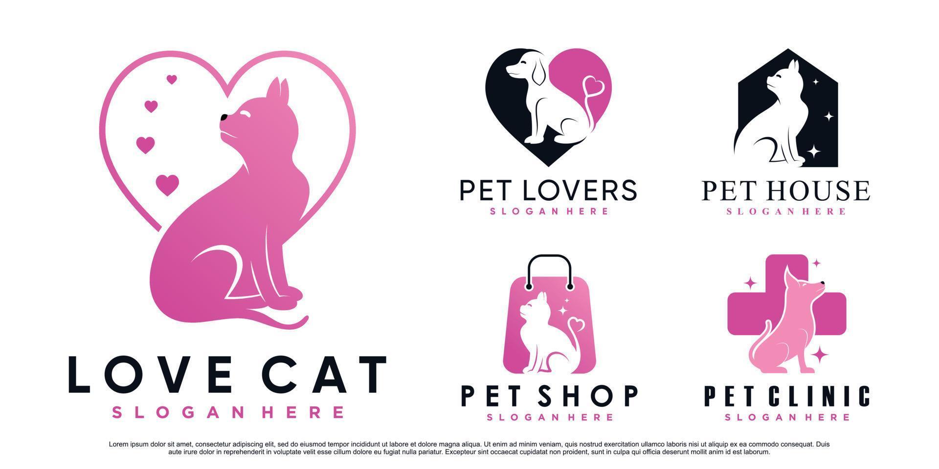 Set collection of pet animals logo design for pet shop or clinic with creative element Premium Vector