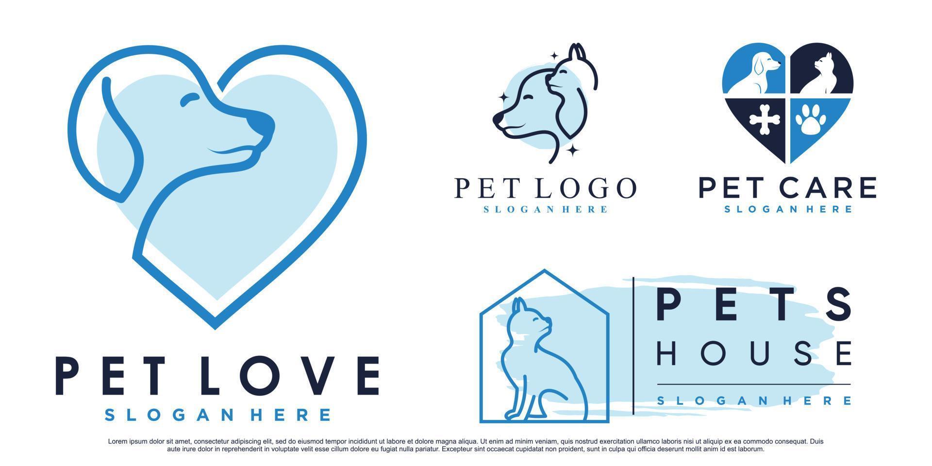 conjunto de colección de diseño de logotipo de animales de compañía para tienda de mascotas o clínica con vector premium de elemento creativo