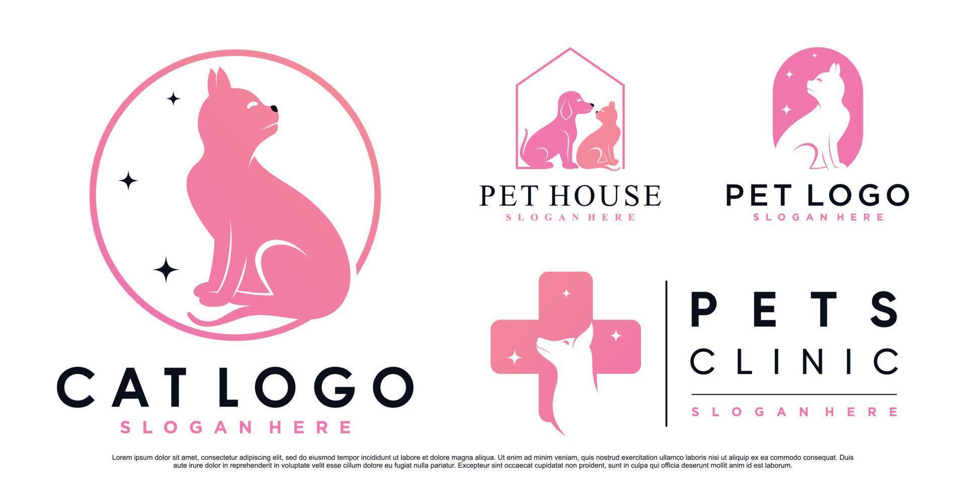 Set collection of pet animals logo design for pet shop or clinic with creative element Premium Vector