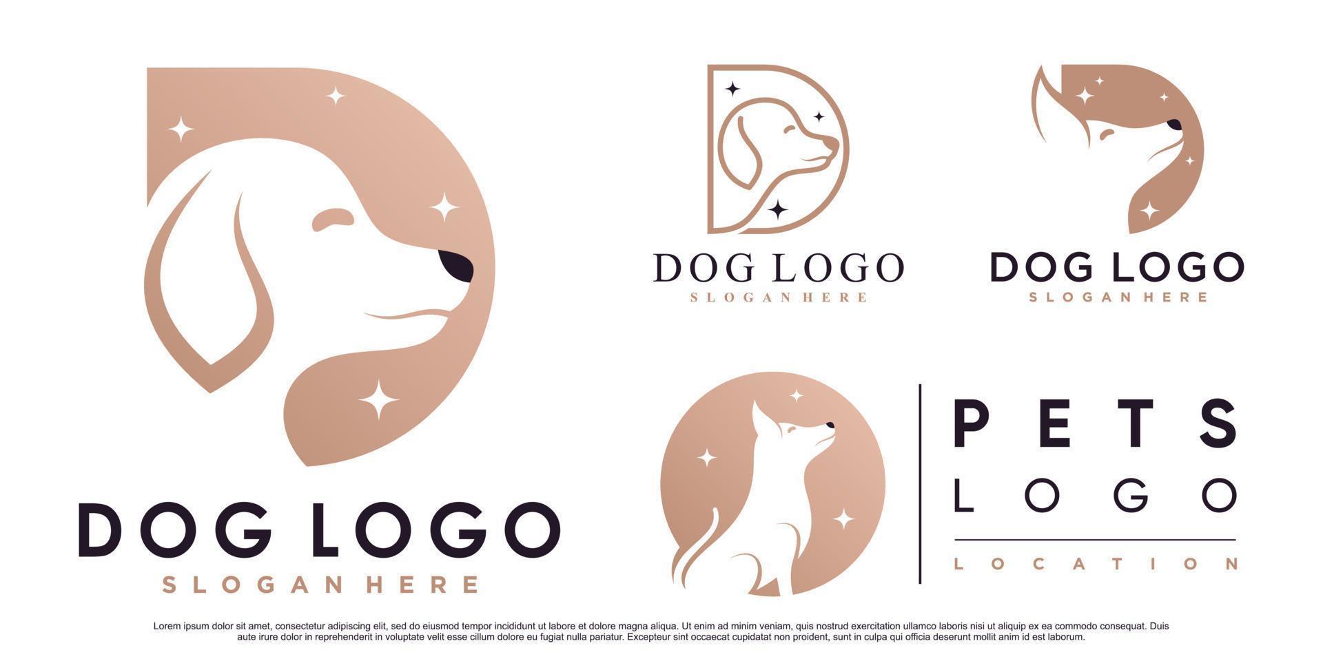 diseño de logotipo de conjunto de iconos de perro para tienda de mascotas, clínica y casa de mascotas con vector premium de elemento creativo