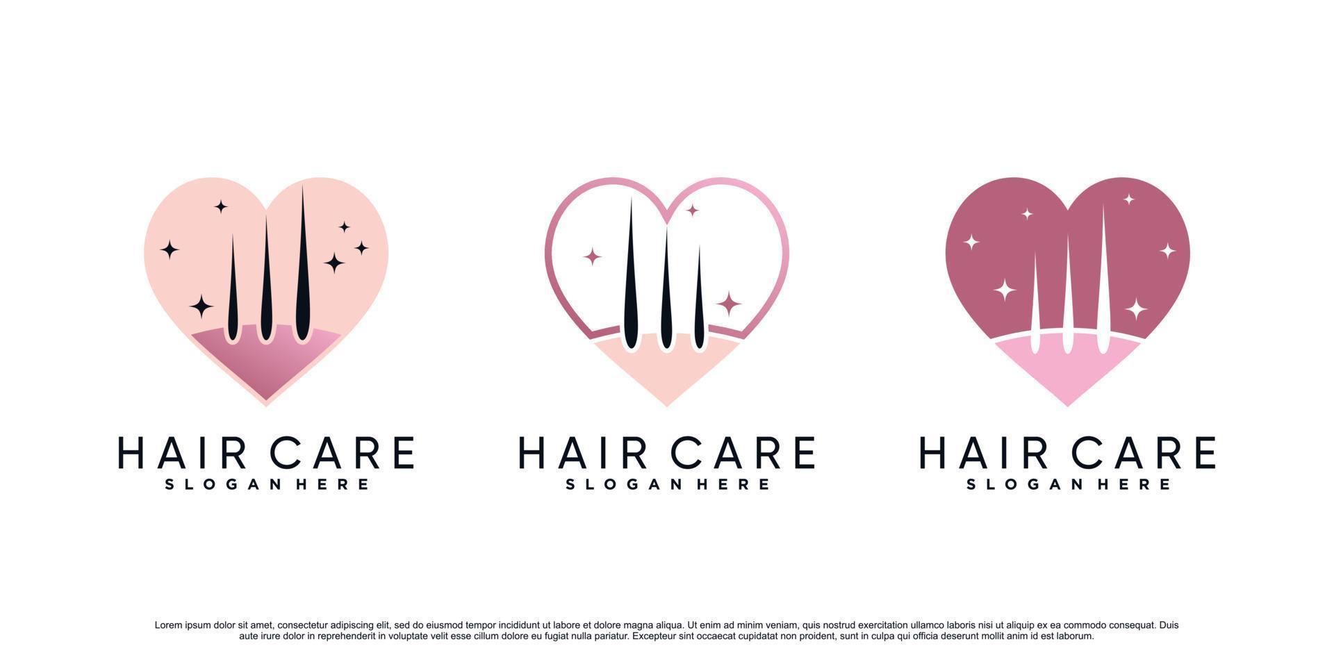 ilustración de diseño de logotipo de conjunto de iconos de cuidado del cabello con vector premium de elemento de amor