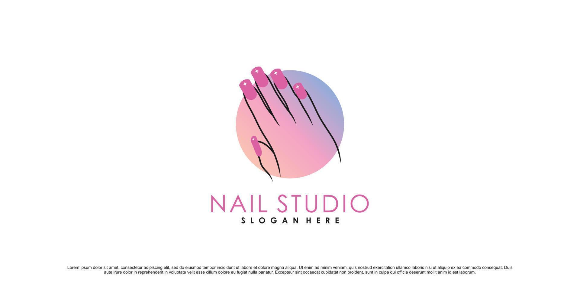 ilustración de diseño de logotipo de estudio de uñas para salón de belleza de uñas con vector premium de concepto único