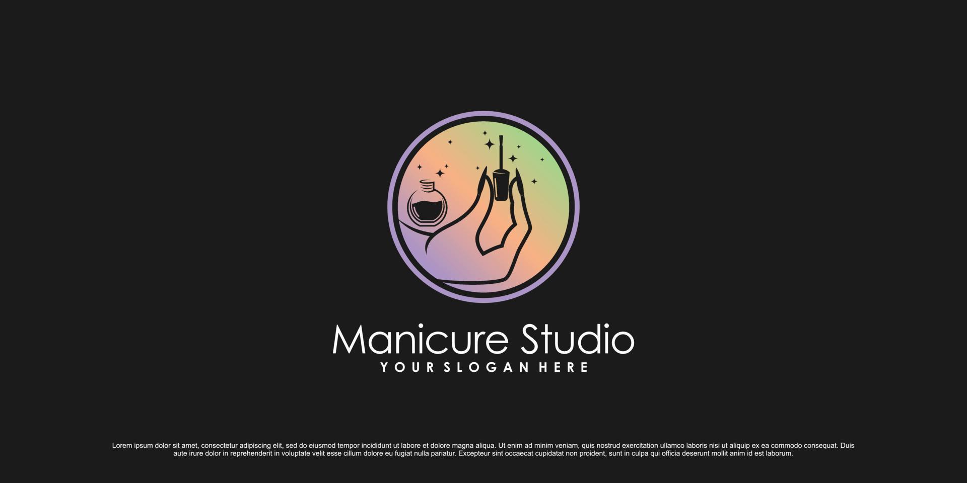 diseño de logotipo de esmalte de uñas para estudio de manicura o salón de uñas con vector premium de elemento creativo