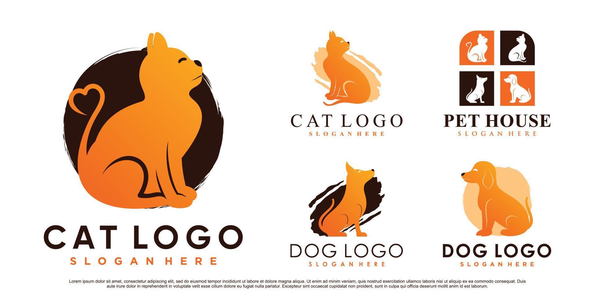 conjunto de colección de diseño de logotipo de animales de compañía para tienda de mascotas o clínica con vector premium de elemento creativo