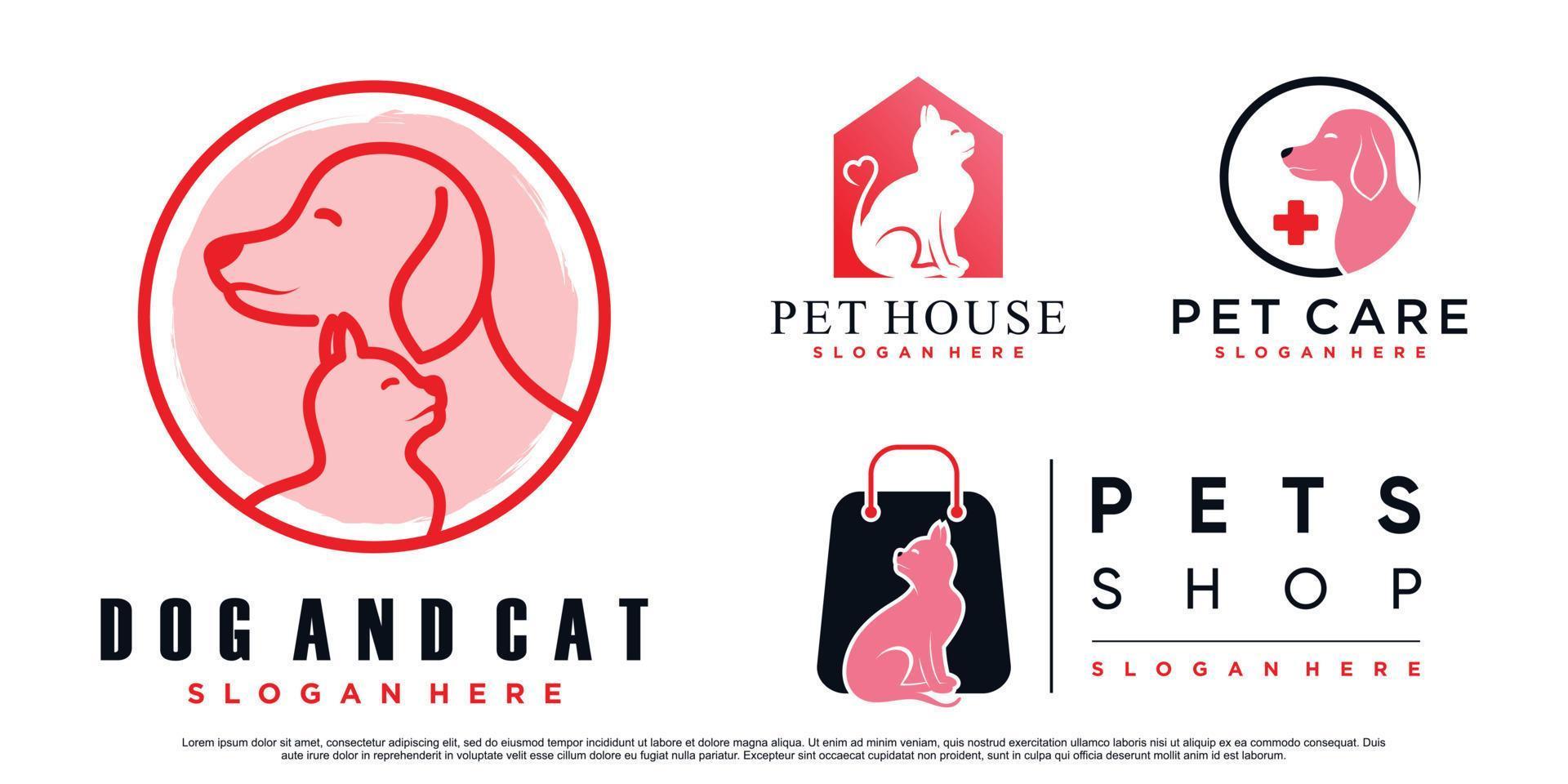 Set collection of pet animals logo design for pet shop or clinic with creative element Premium Vector