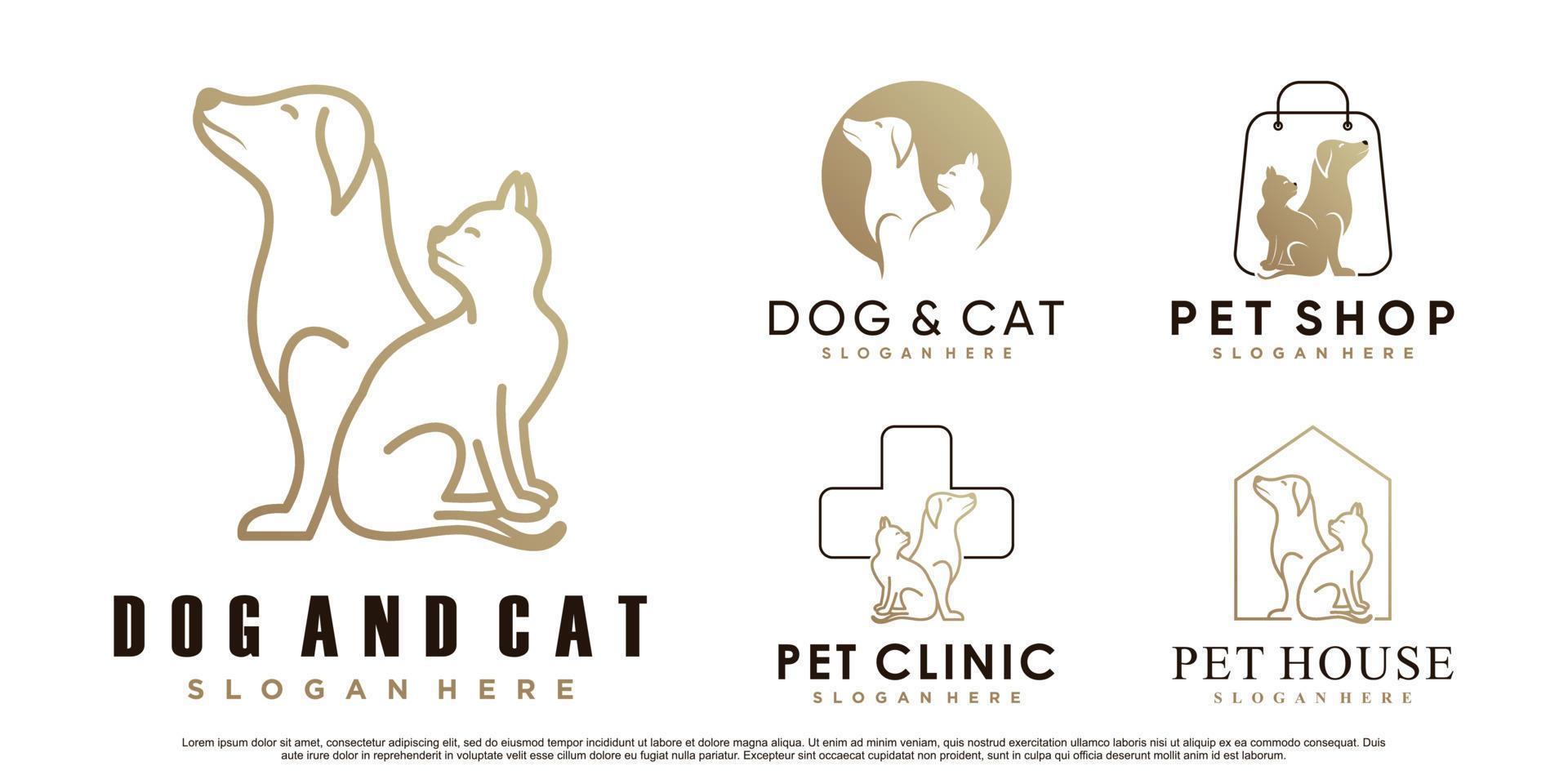 Set collection of pet animals logo design for pet shop or clinic with creative element Premium Vector