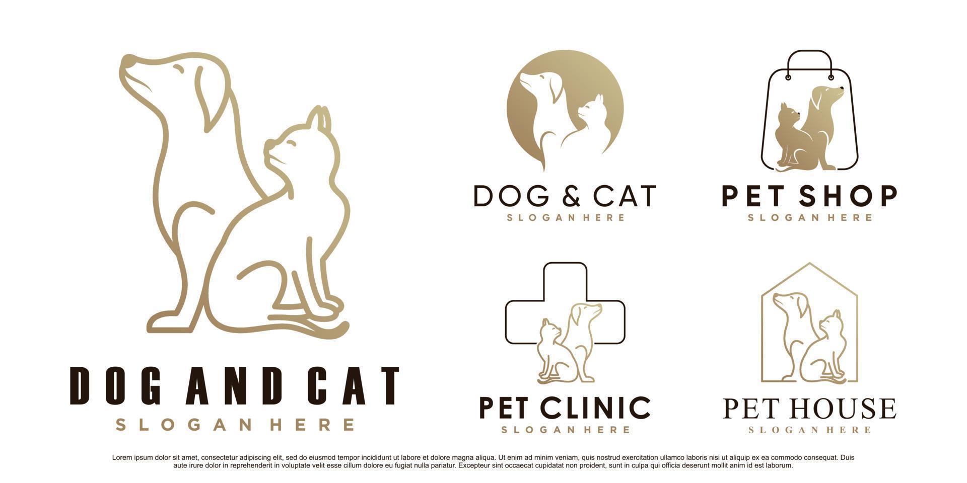 conjunto de colección de diseño de logotipo de animales de compañía para tienda de mascotas o clínica con vector premium de elemento creativo