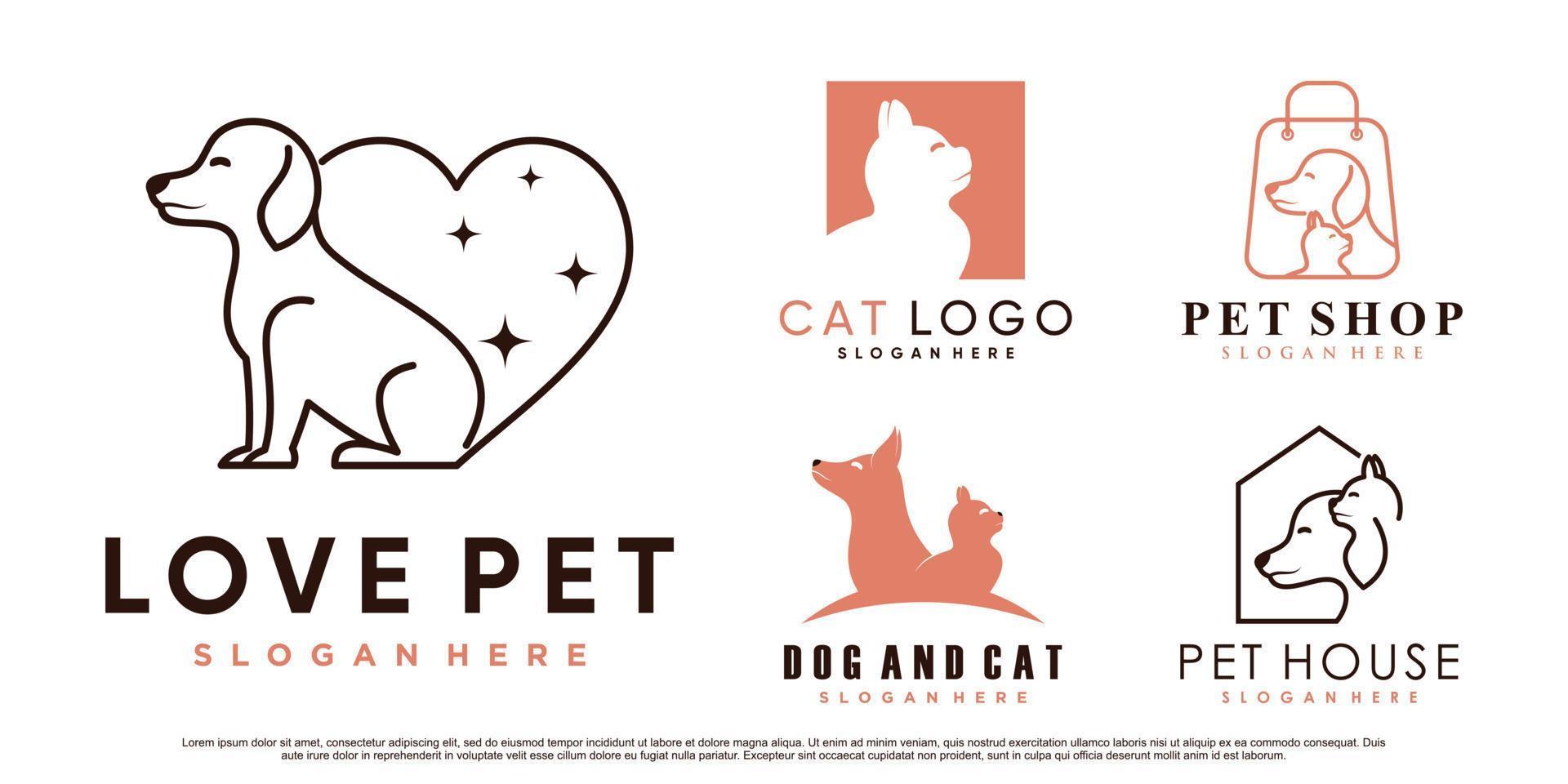 conjunto de colección de diseño de logotipo de animales de compañía para tienda de mascotas o clínica con vector premium de elemento creativo