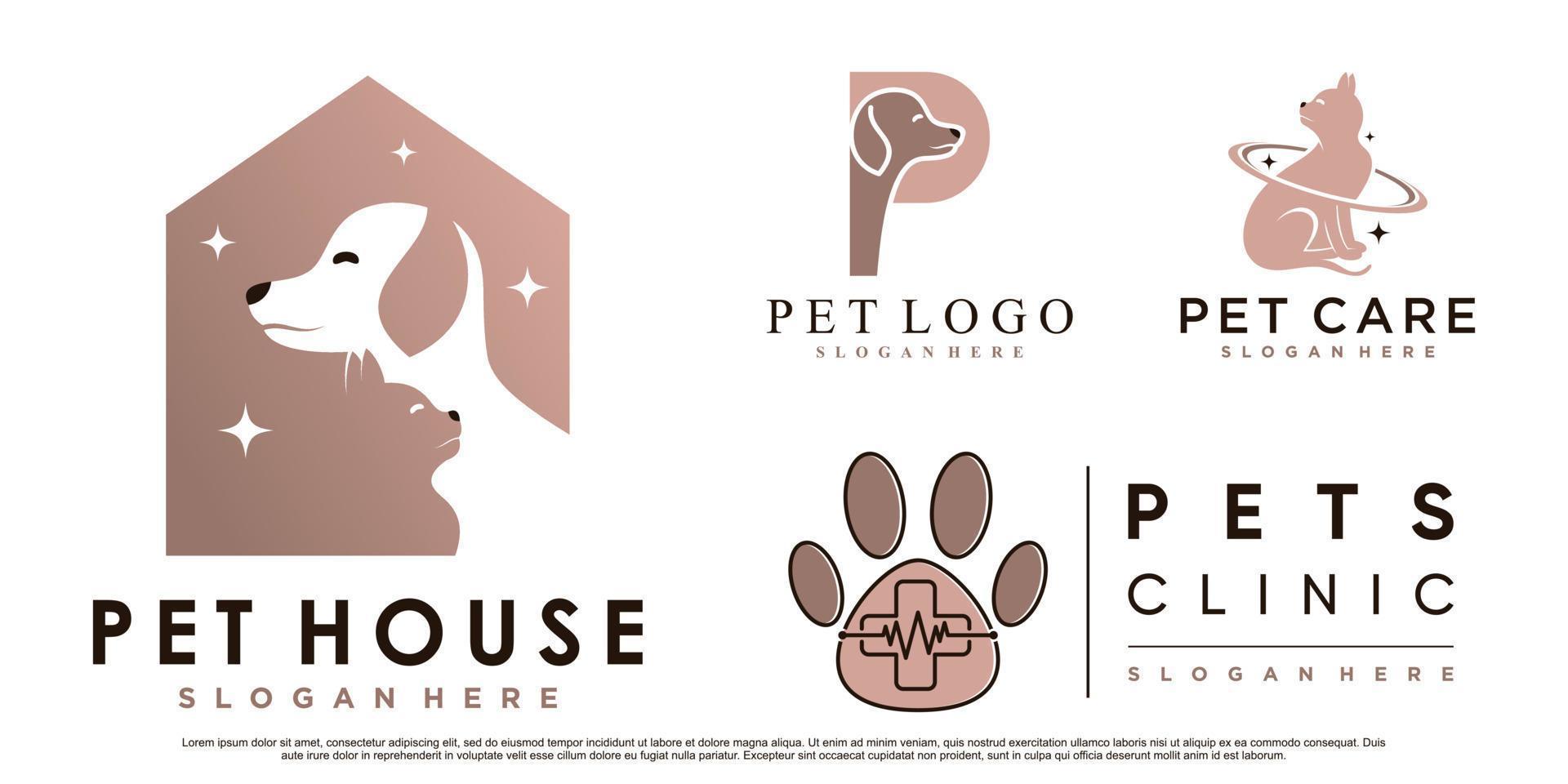 Set collection of pet animals logo design for pet shop or clinic with creative element Premium Vector