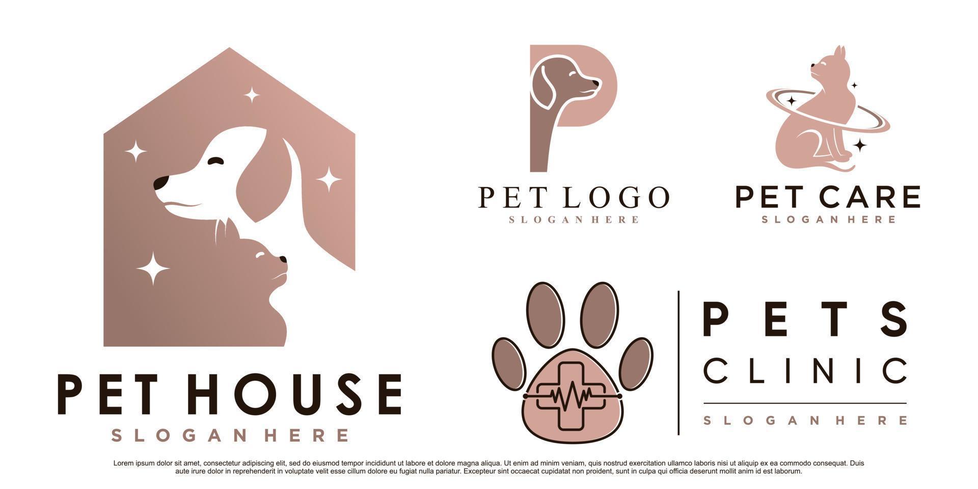 conjunto de colección de diseño de logotipo de animales de compañía para tienda de mascotas o clínica con vector premium de elemento creativo