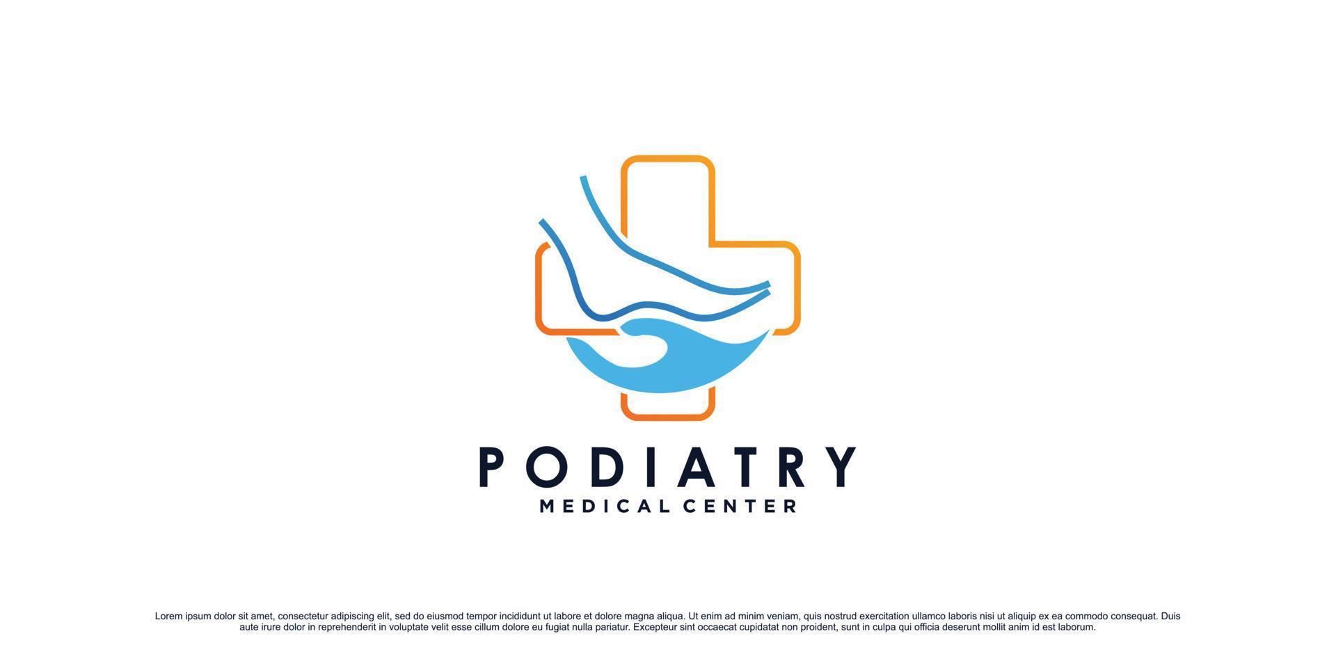 diseño de logotipo de podología para centro de clínica médica con vector premium de concepto de tobillo