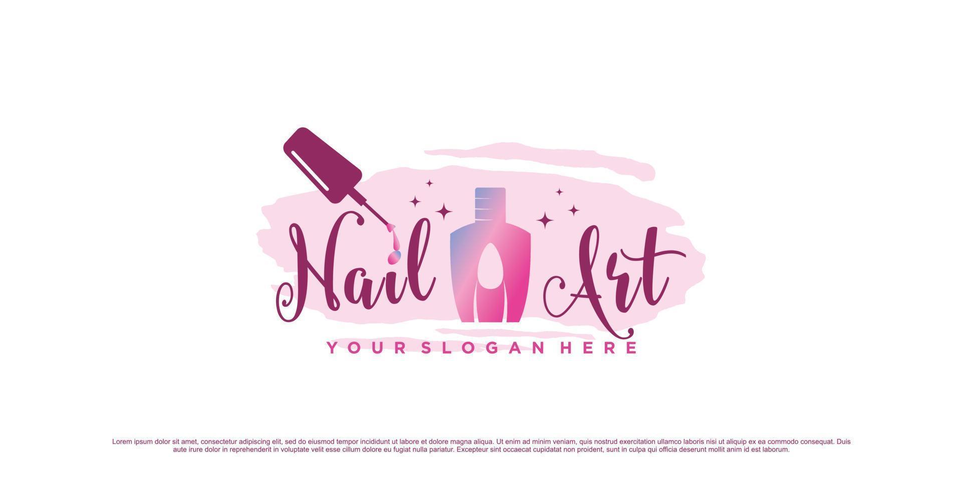 diseño de logotipo de esmalte de uñas o ícono de arte de uñas para salón de belleza con vector premium de concepto creativo