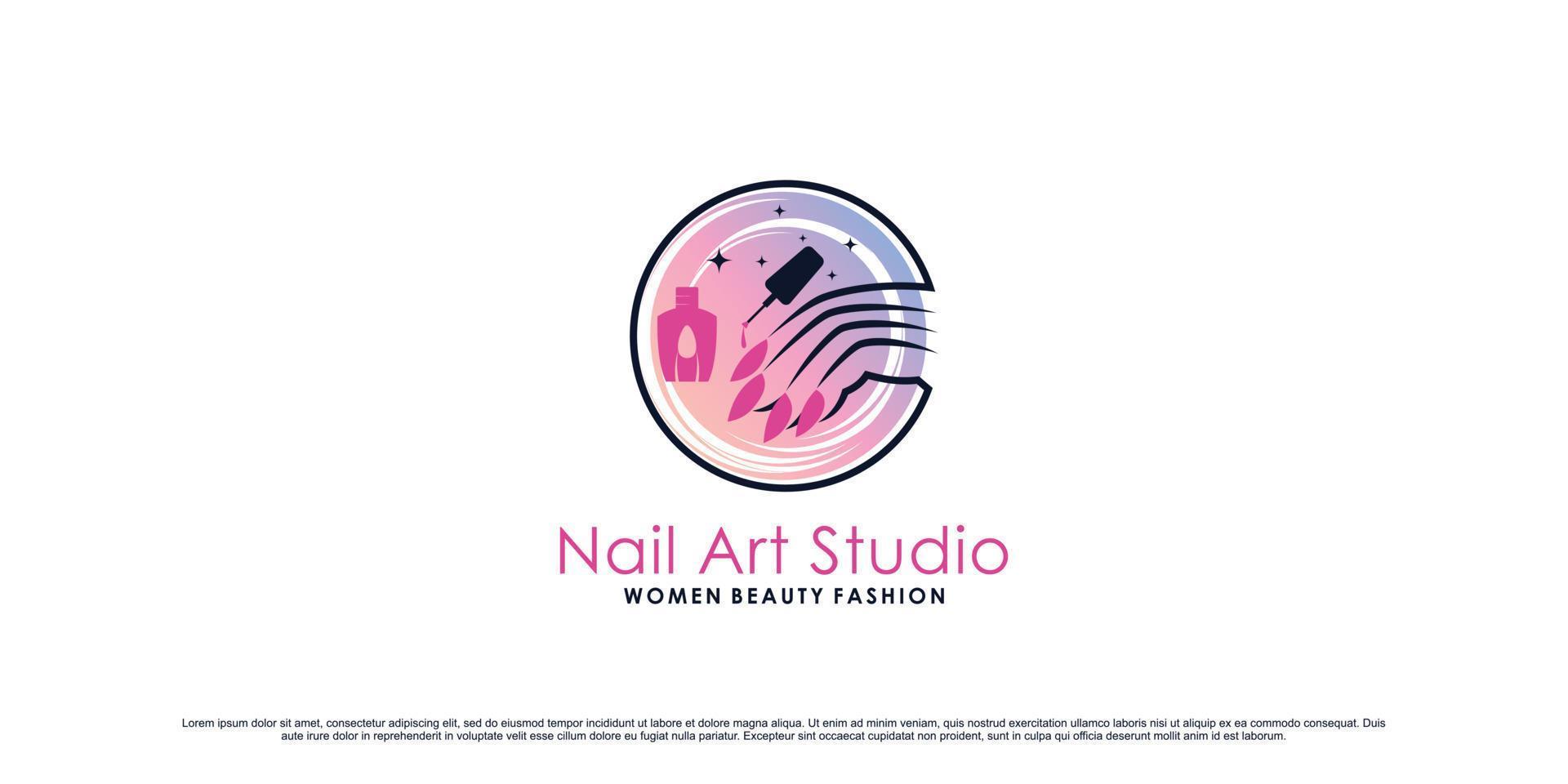 Nail polish logo design or nail art icon for beauty salon with creative concept Premium Vector