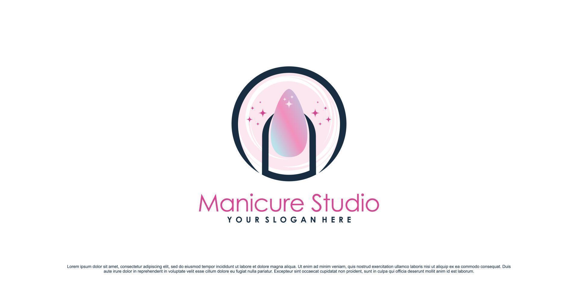 Nail icon logo design for manicure studio or nail salon with creative concept Premium Vector