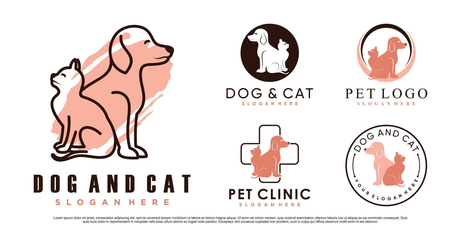 conjunto de colección de diseño de logotipo de animales de compañía para tienda de mascotas o clínica con vector premium de elemento creativo