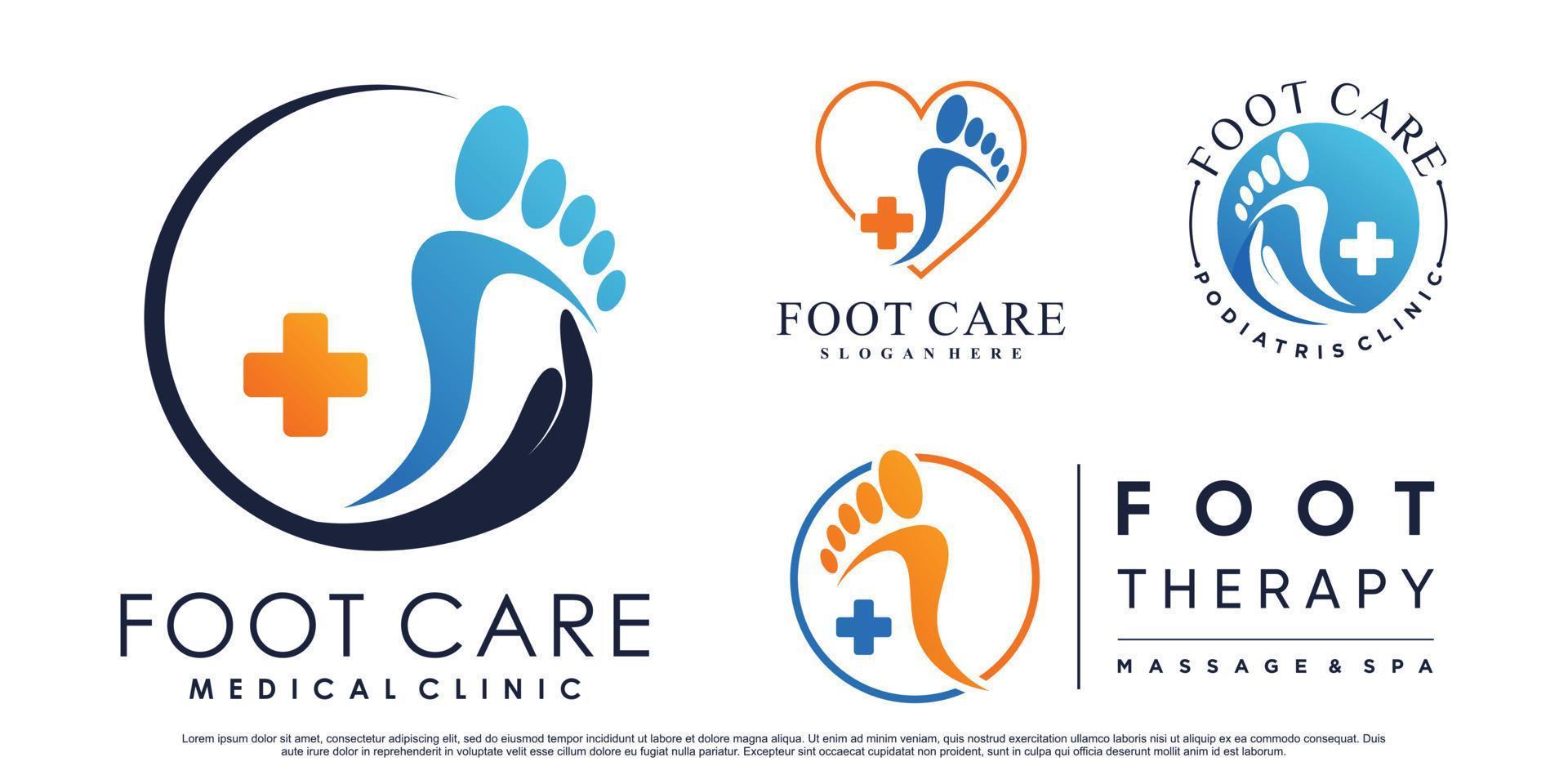 Set collection of foot care medical logo design with hand and creative element Premium Vector