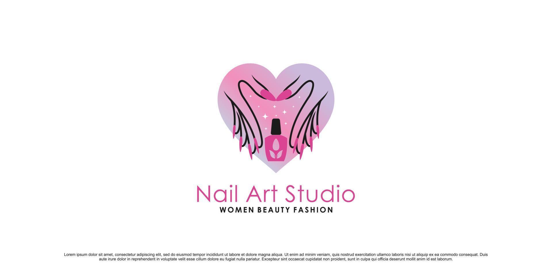 ilustración de diseño de logotipo de estudio de arte de uñas para belleza de mujeres con vector premium de concepto único