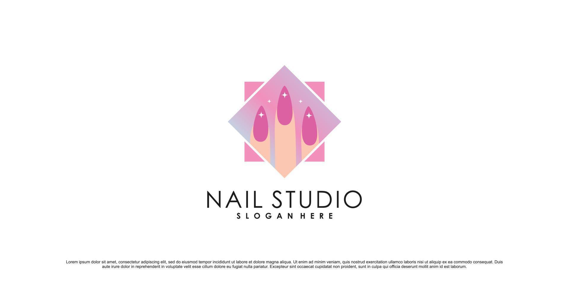 ilustración de diseño de logotipo de estudio de uñas para salón de belleza de uñas con vector premium de concepto único