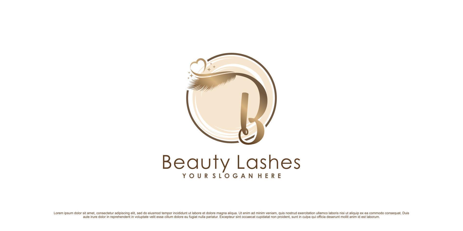 Beauty eyelash icon logo design with initial letter b and creative element Premium Vector