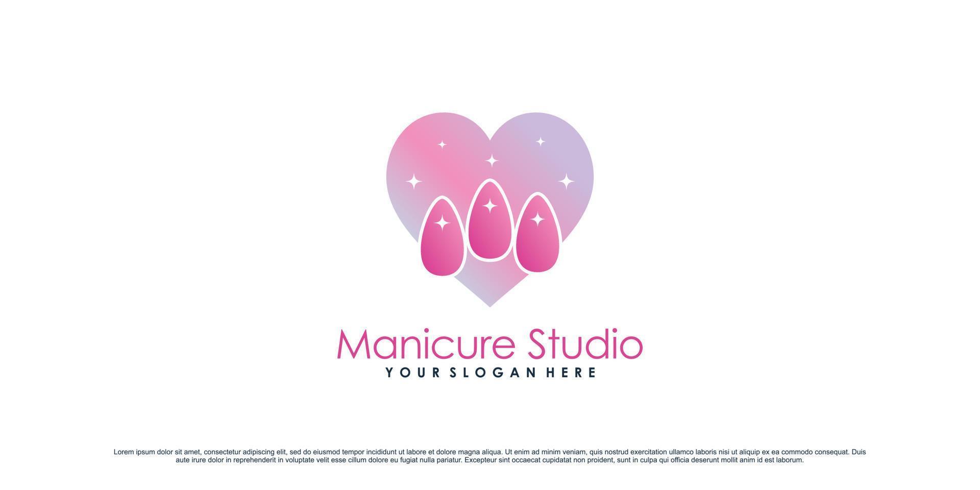 Nail icon logo design for manicure studio or nail salon with creative concept Premium Vector