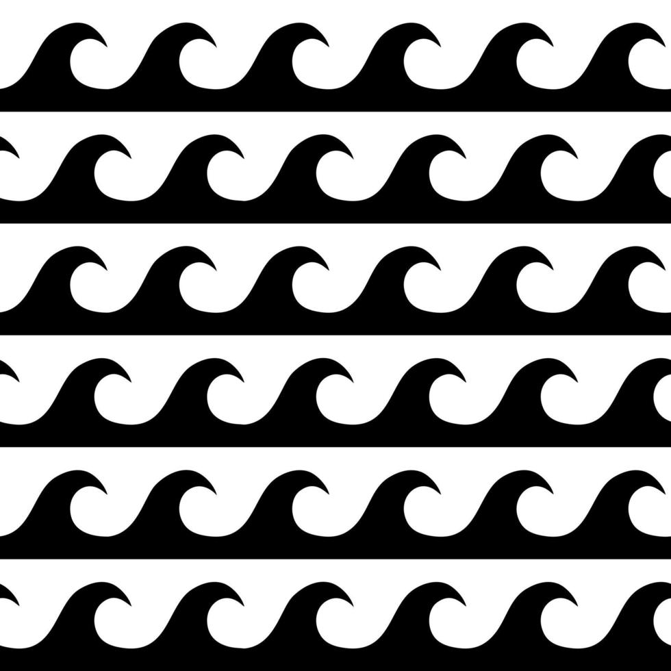 Black and white seamless wave pattern, line wave ornament in maori tattoo style for fabric, textile, wallpaper. Japan style ornament. vector