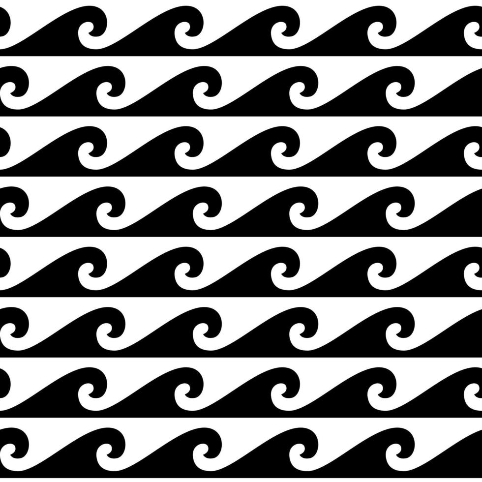 Black and white seamless wave pattern, line wave ornament in maori tattoo style for fabric, textile, wallpaper. Japan style ornament. vector