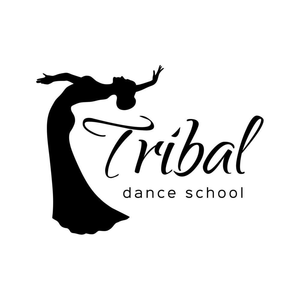 Tribal dance logo. Emblem with dancing woman for school, festival, party, event, classes. vector