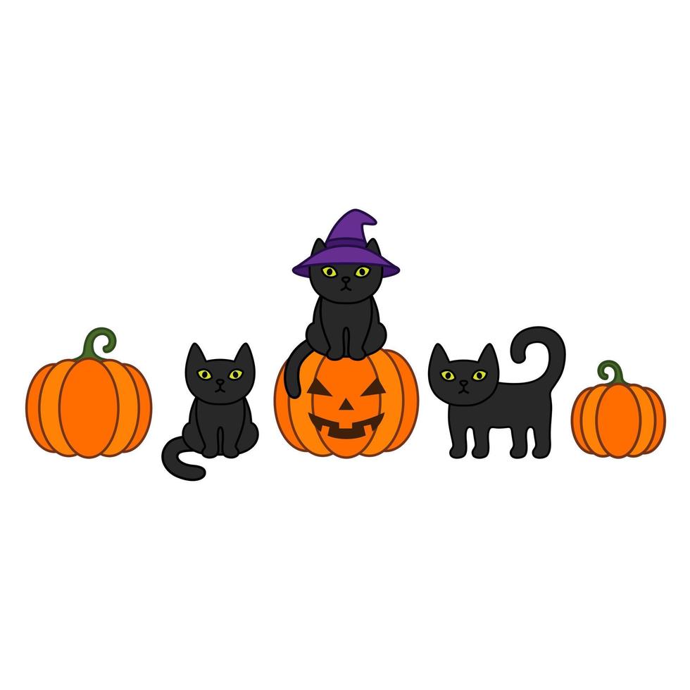 Black Cats Pumpkin Halloween Set Border vector