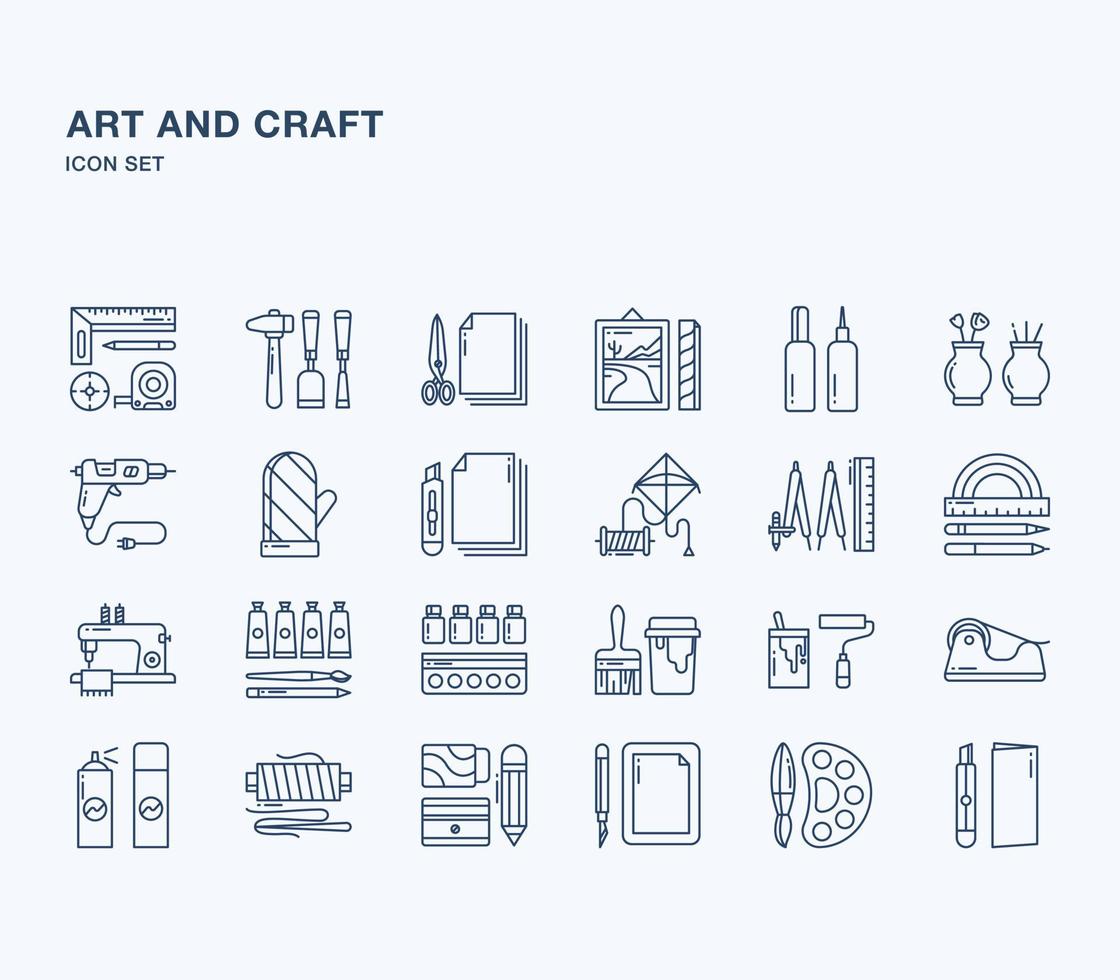 conjunto de iconos de esquema de materiales de arte y artesanía vector