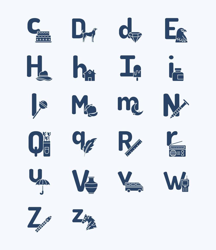 Alphabet letters solid icon set vector