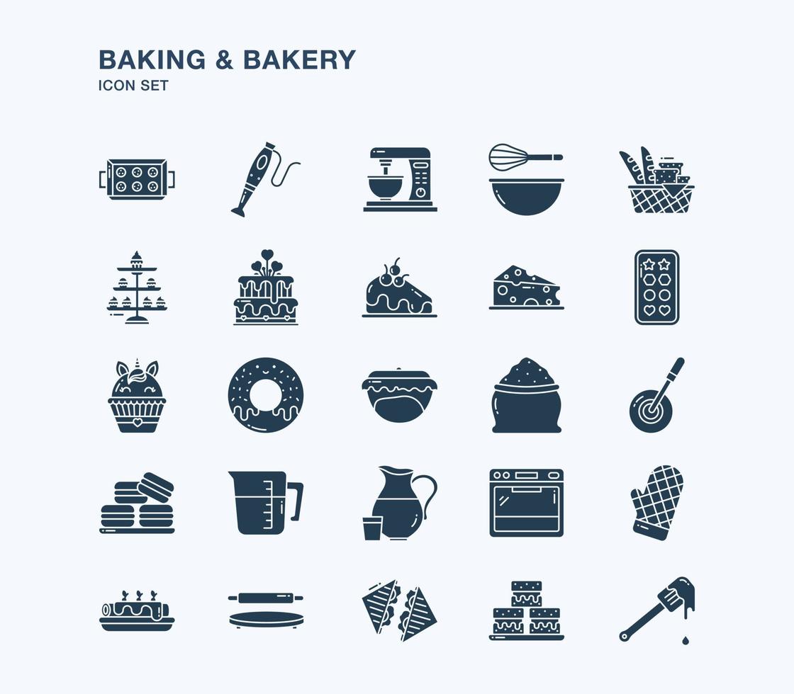 Baking and Bakery solid icon set vector