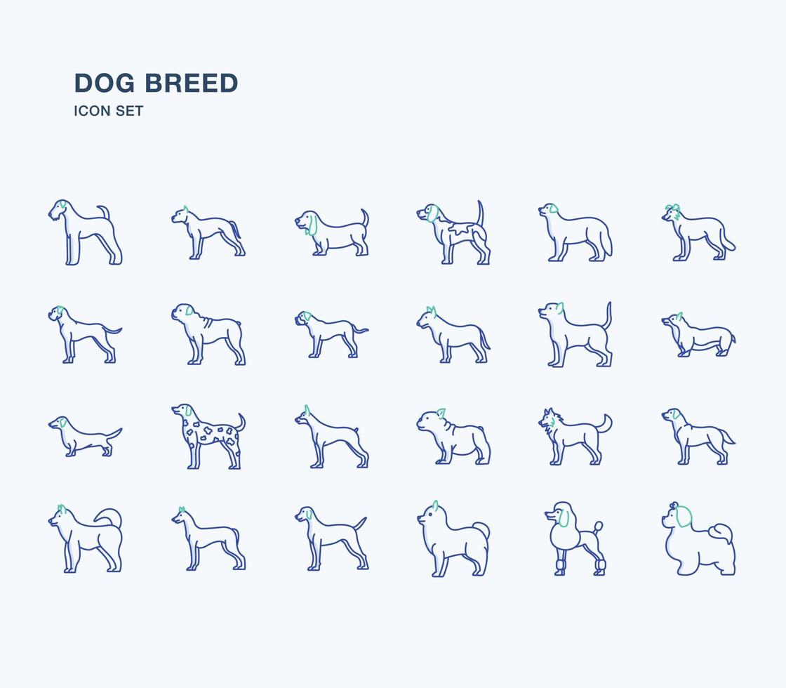 conjunto de iconos de razas de perros vector