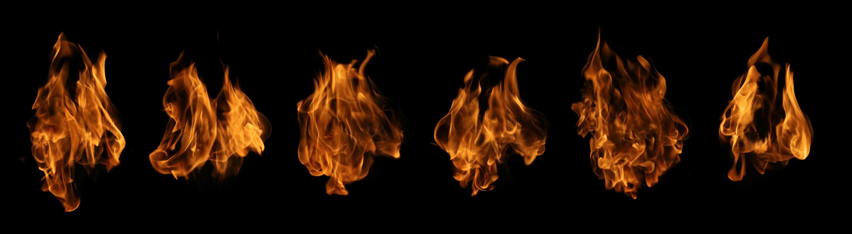 Fire collection set of flame burning isolated on dark background for graphic design purpose photo