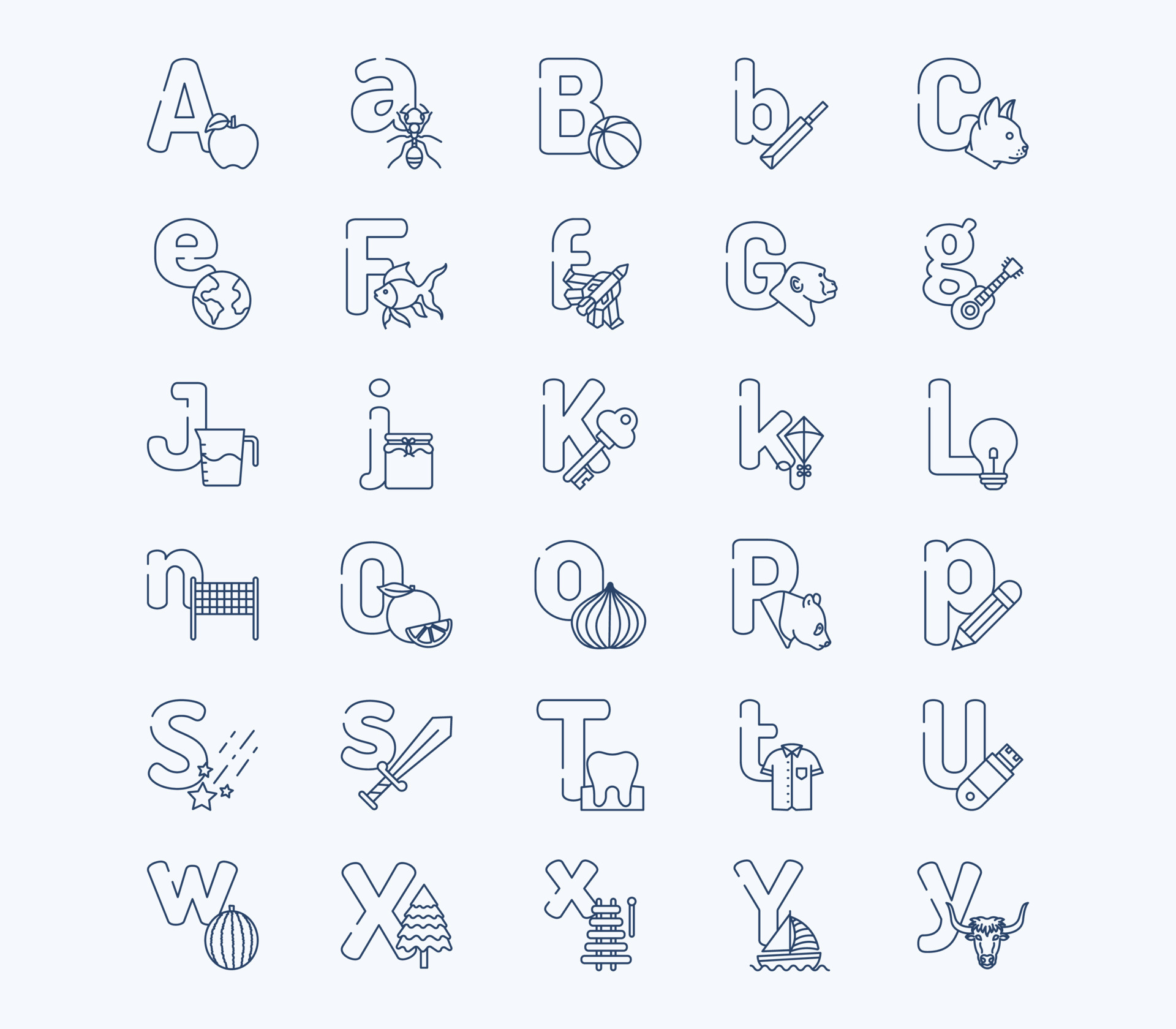 Alphabet letters outline icon set 9732203 Vector Art at Vecteezy
