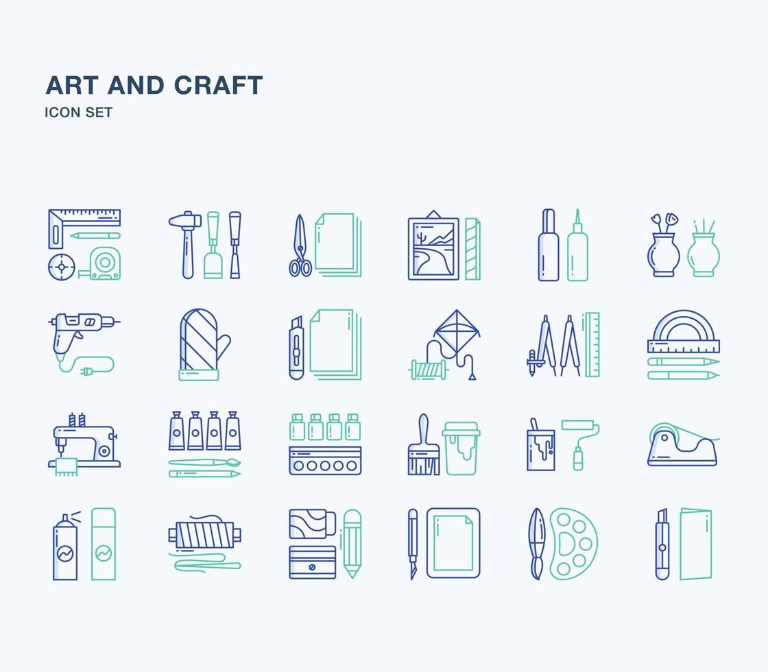 Art and Craft materials outline coloured icon set vector