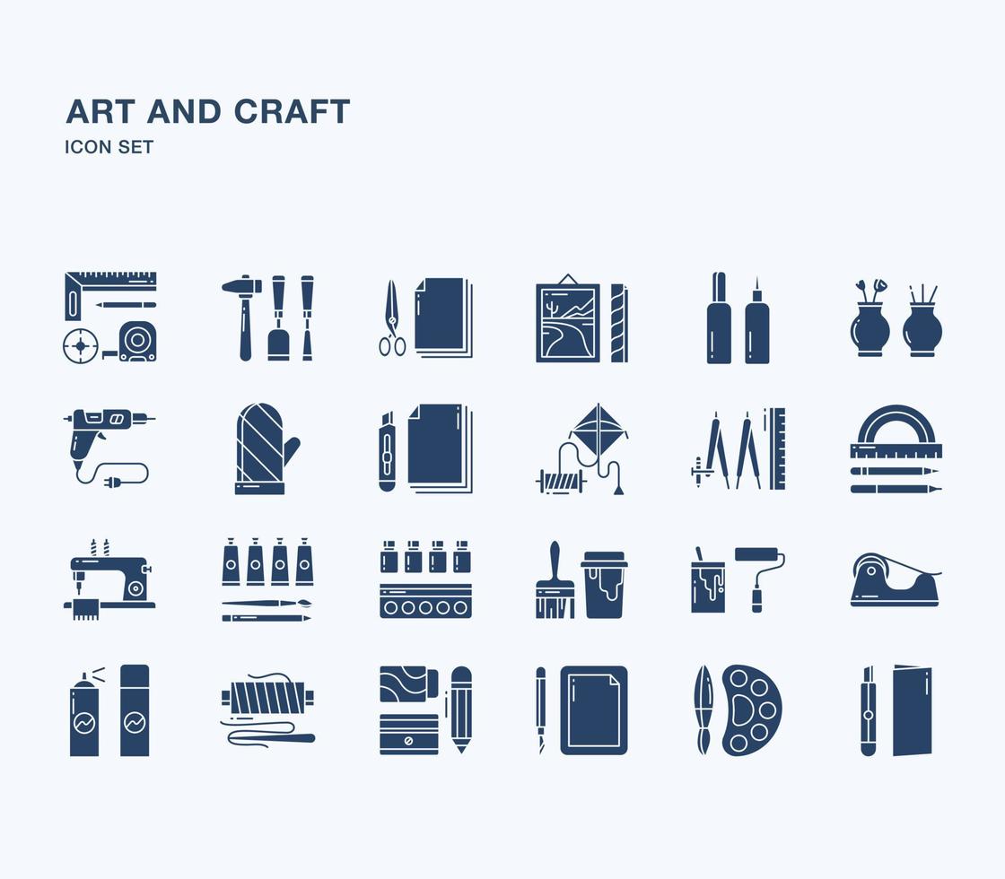 conjunto de iconos sólidos de materiales de arte y artesanía vector