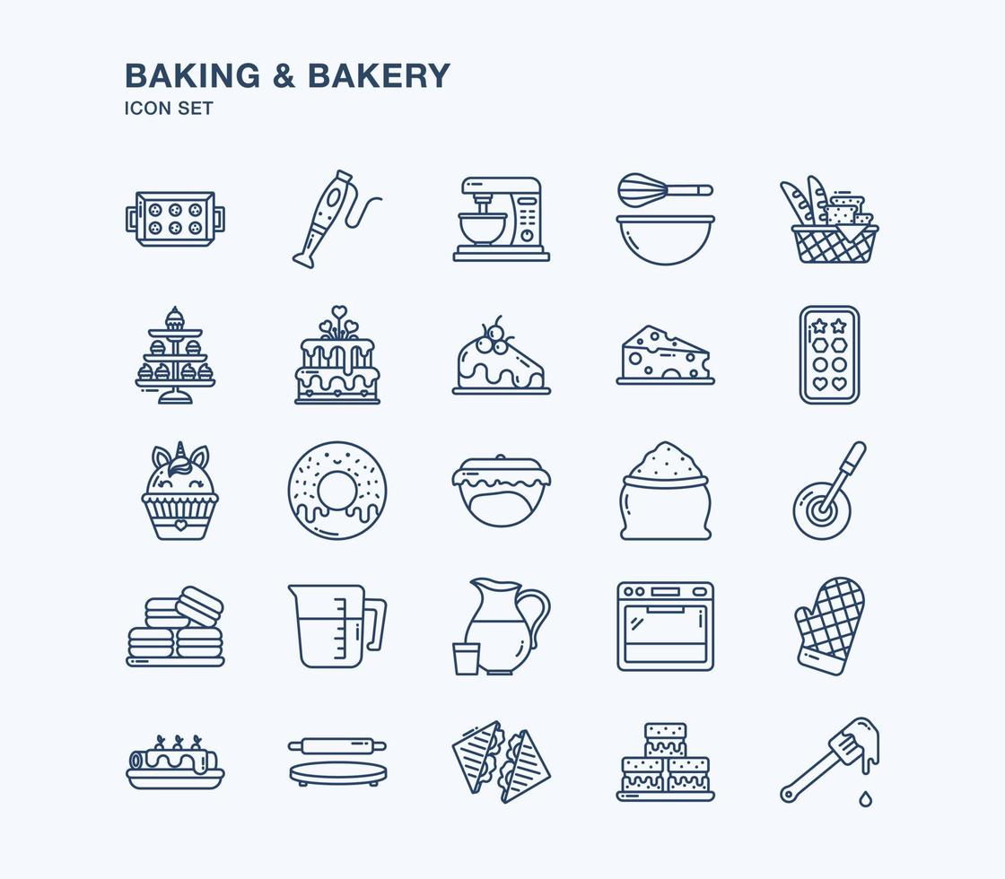 Baking and Bakery outline icon set vector