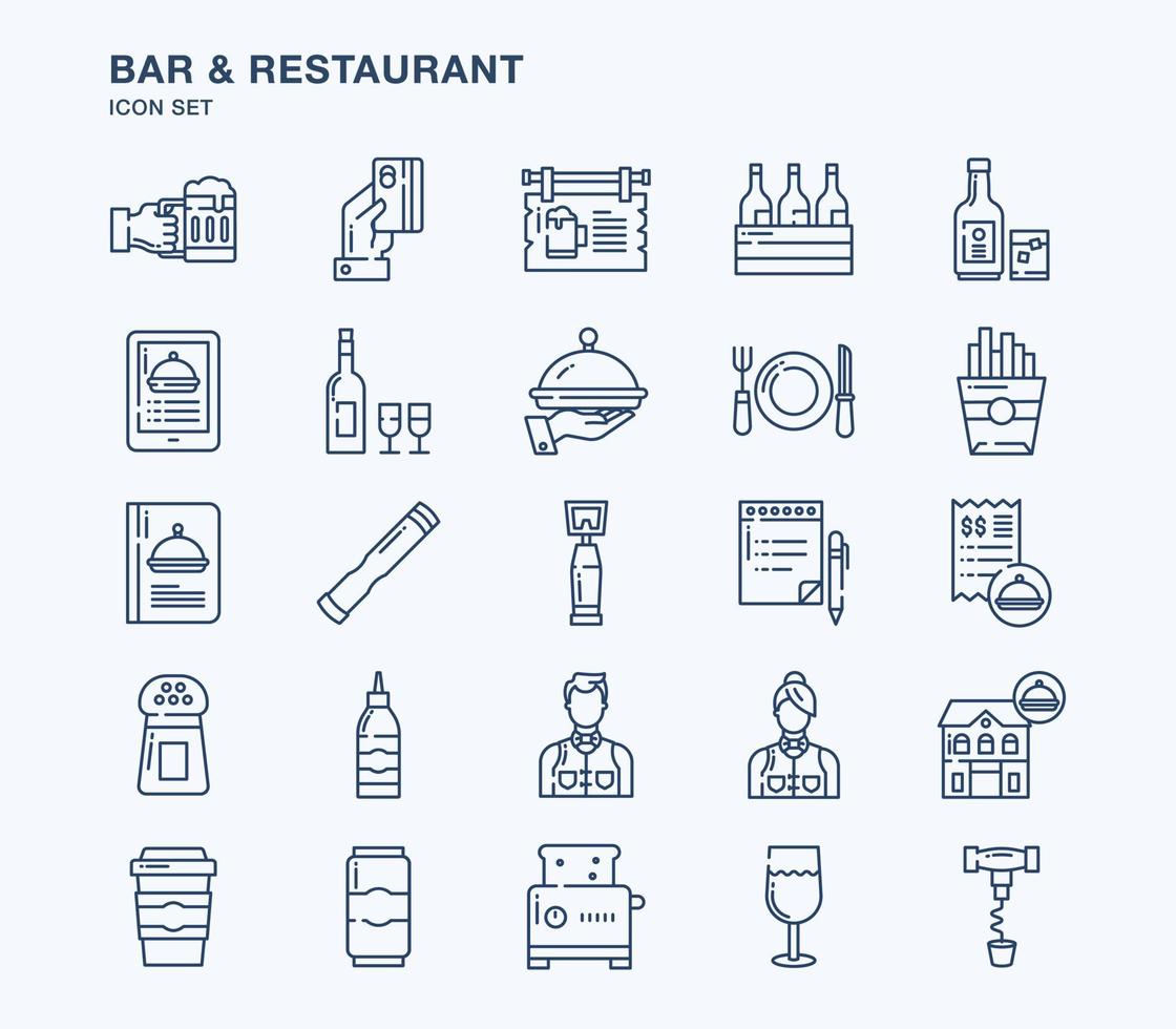 Bar and Restaurant outline icon set vector