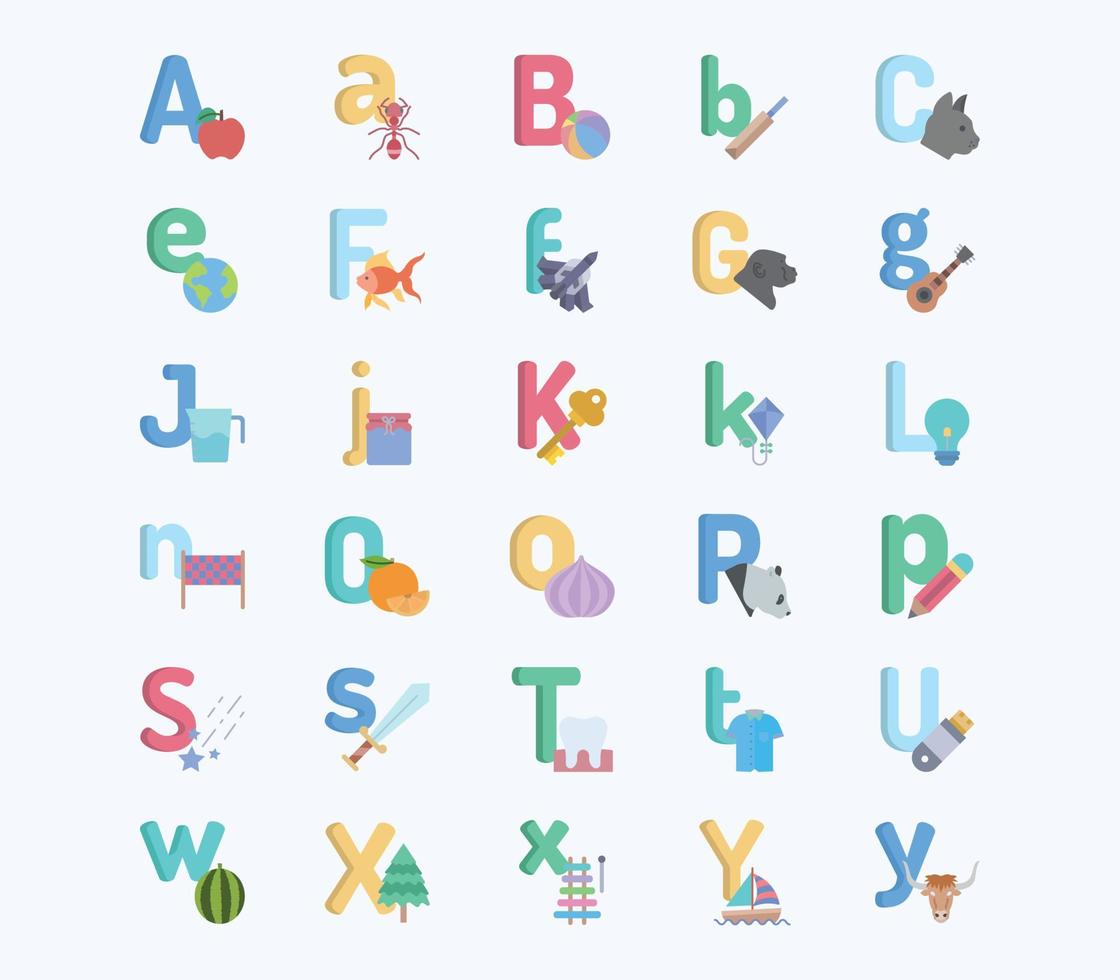 conjunto de iconos planos de letras del alfabeto vector