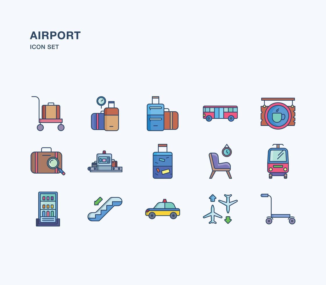 Airport and aviation linear coloured icon set vector