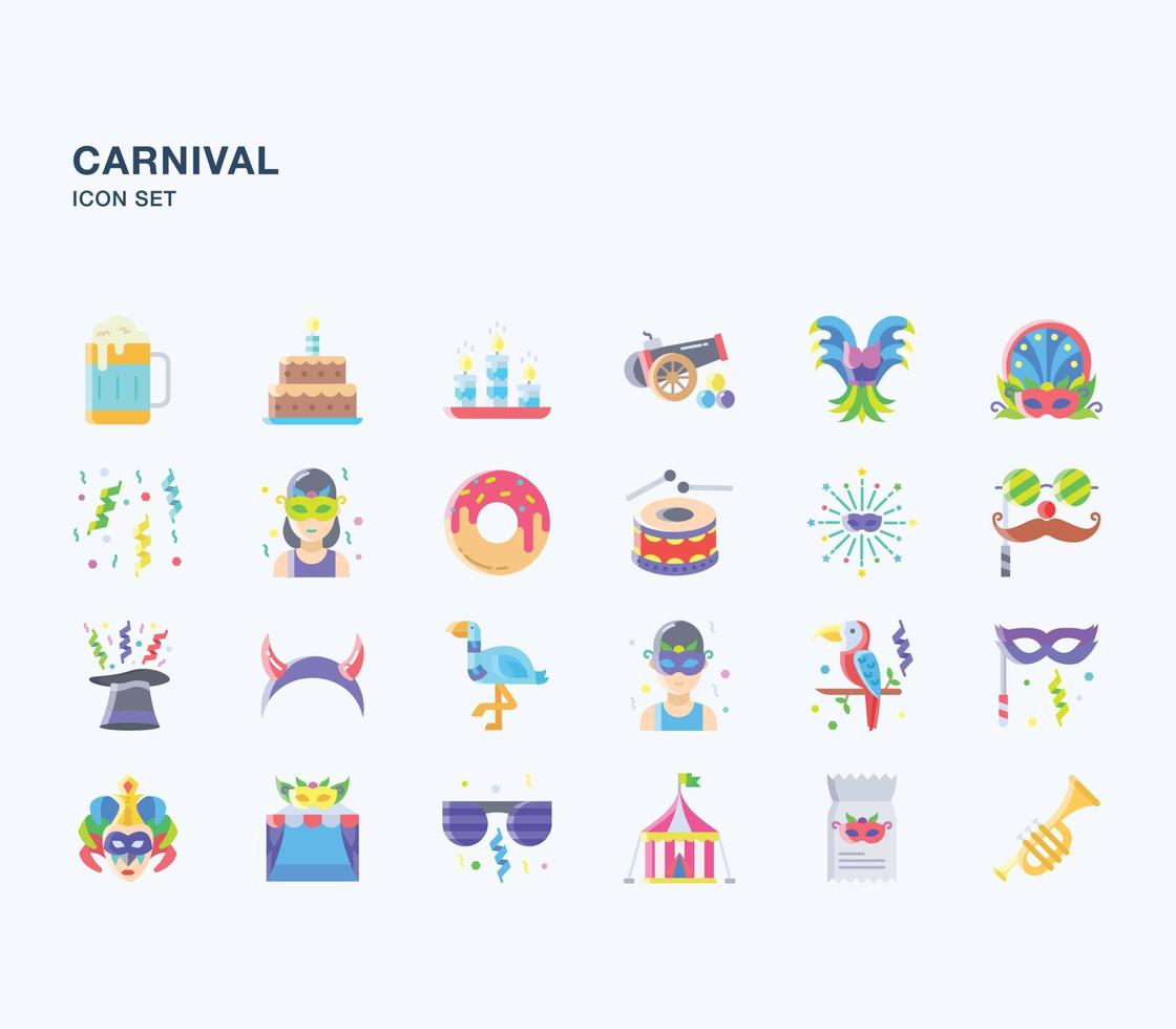 conjunto de iconos planos del festival de carnaval vector
