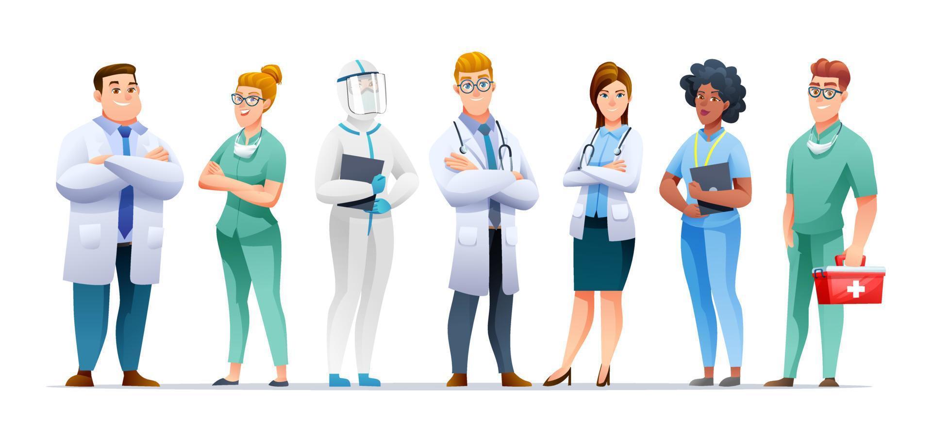 Medical doctors and nurses cartoon character collection vector