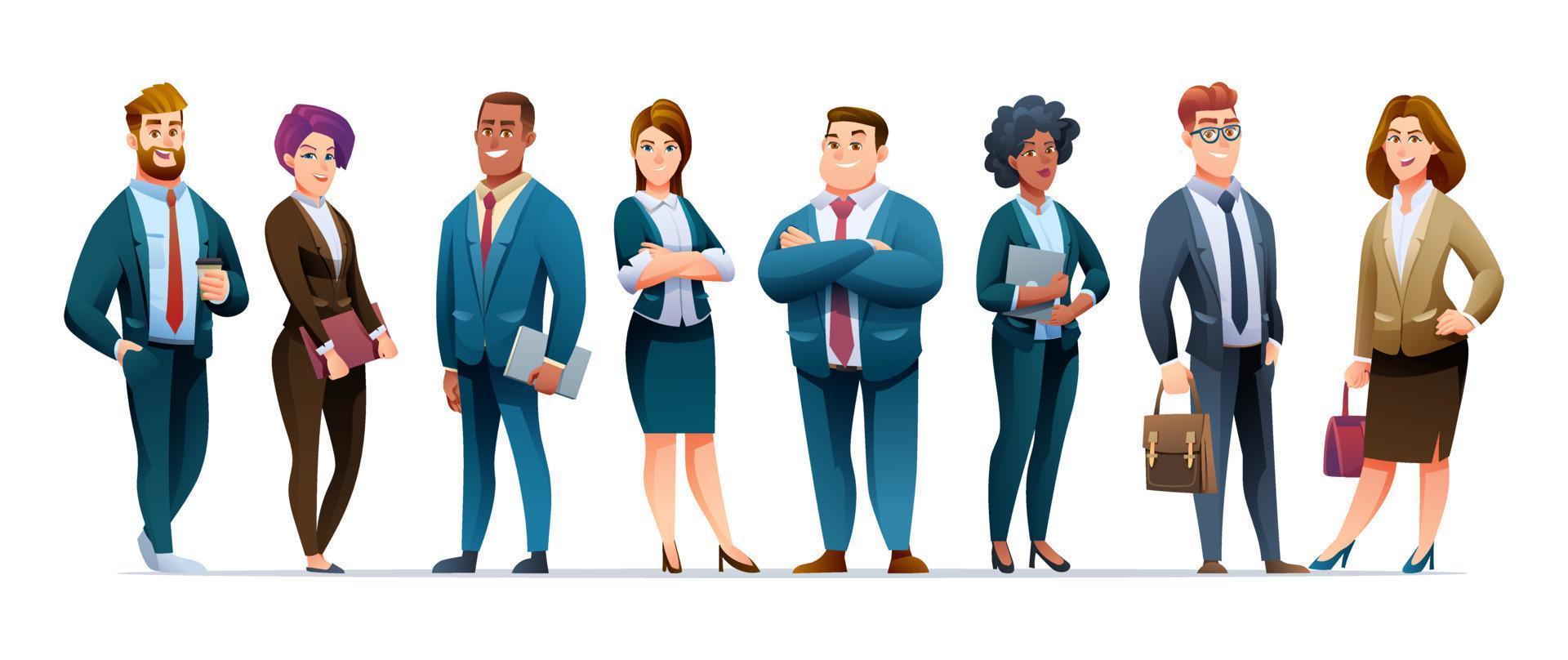 Group of businessmen and businesswomen characters in cartoon style vector