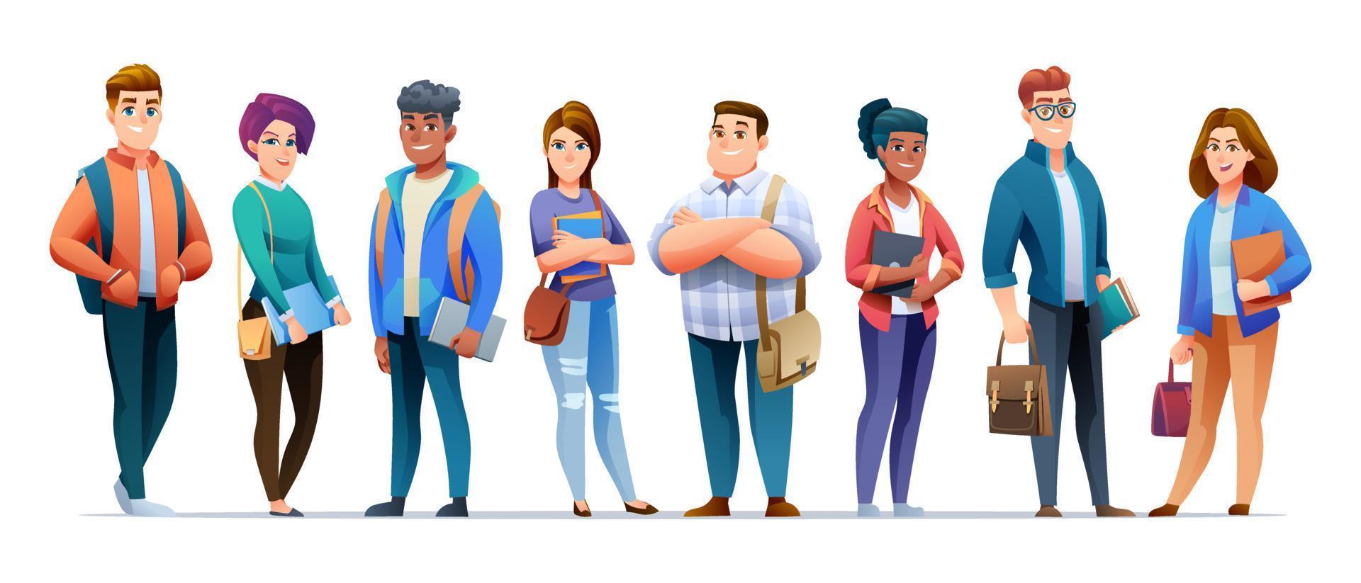 Young student characters set in cartoon style 9732479 Vector Art at Vecteezy