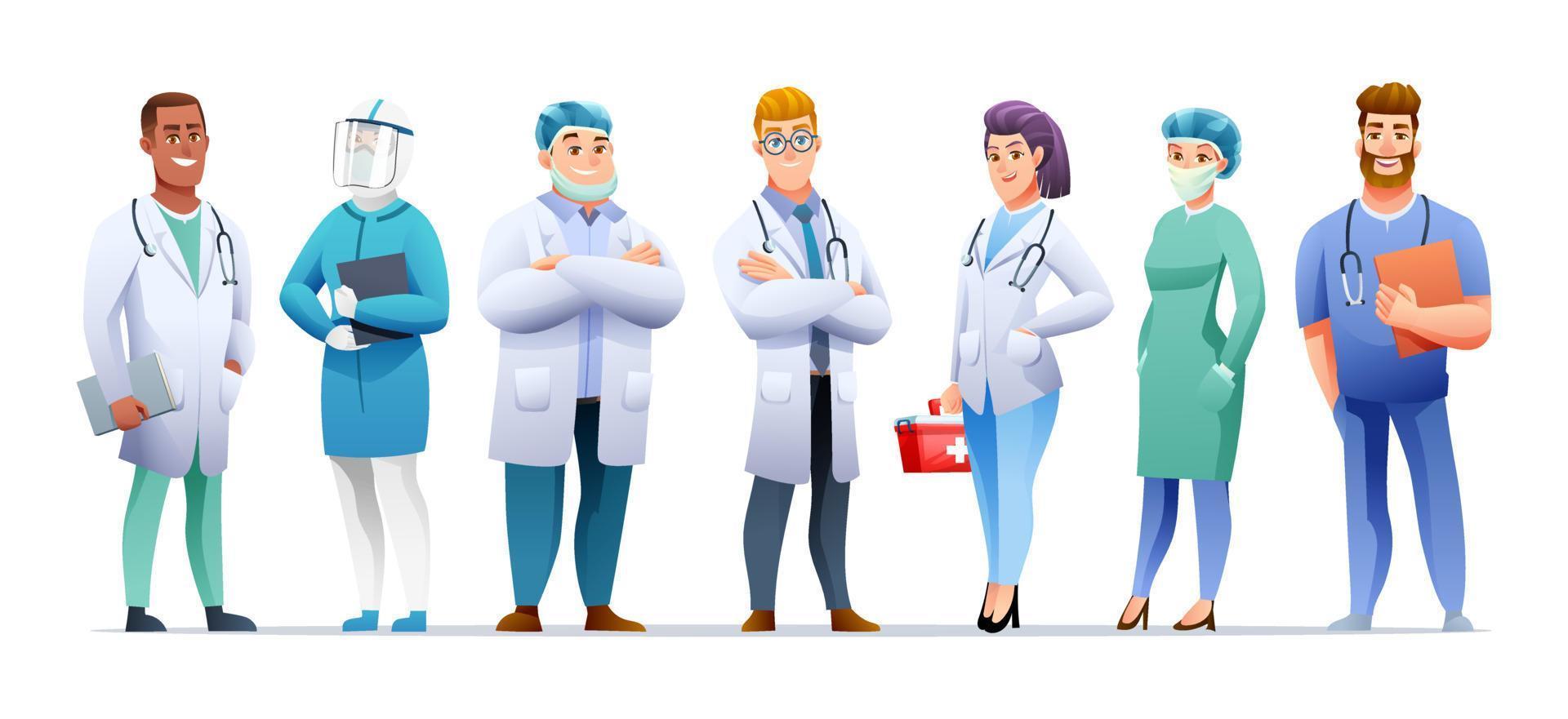Medical doctors and nurses cartoon character set vector