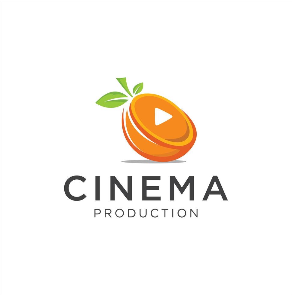 plantilla de emblema de película de logotipo de cine naranja de fruta vector