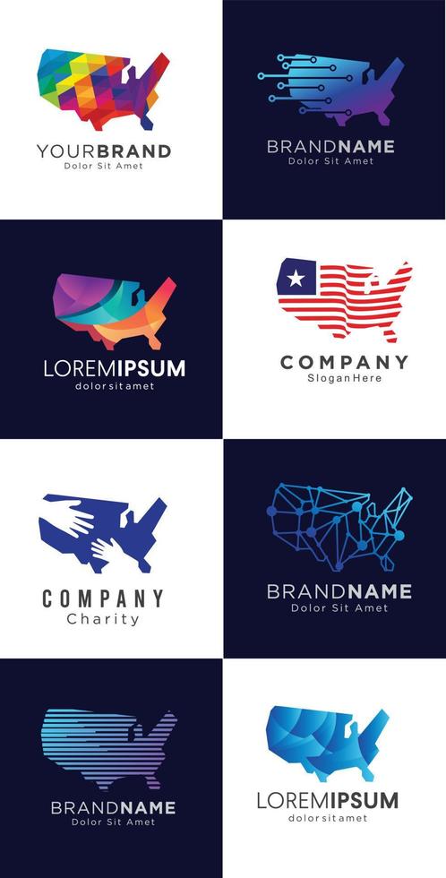 Set Of Abstract USA Map Logo design technology digital United States America geometric vector