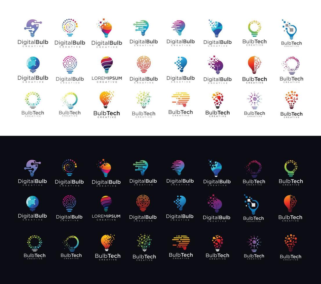 Big Set of bulb tech logo icon Lamp design colorful idea creative light bulb vector