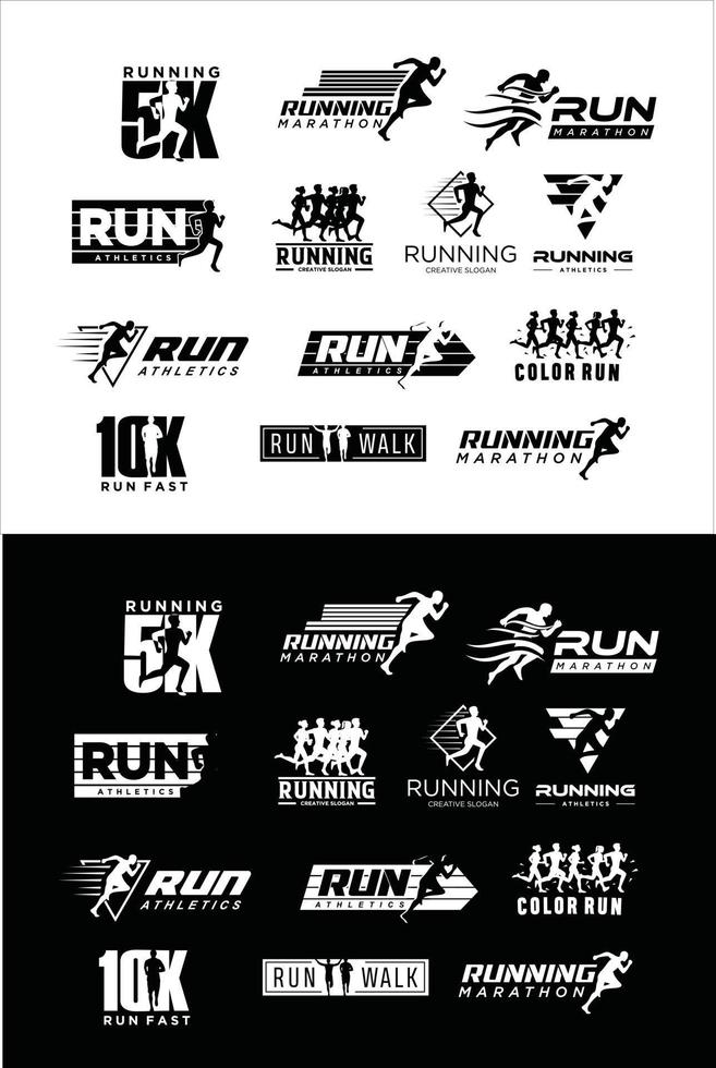 Set Of Run Logo silhouette Design Running sport concept vector