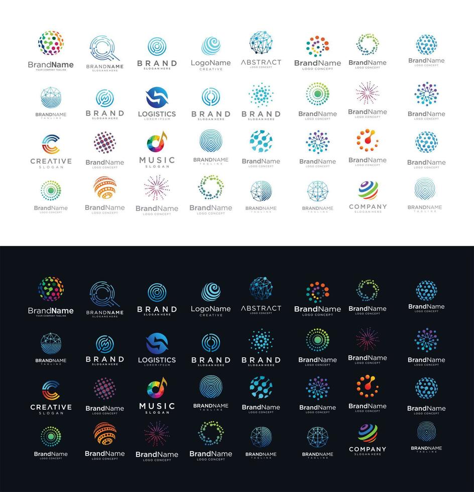 Big Set of Modern Circle Tech logo Wire Tech network designs vector
